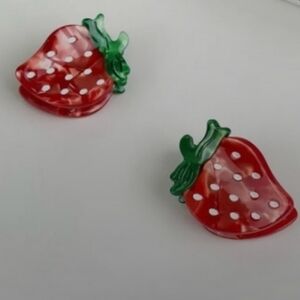 Strawberry Hair Clips - Red and Green NWT
